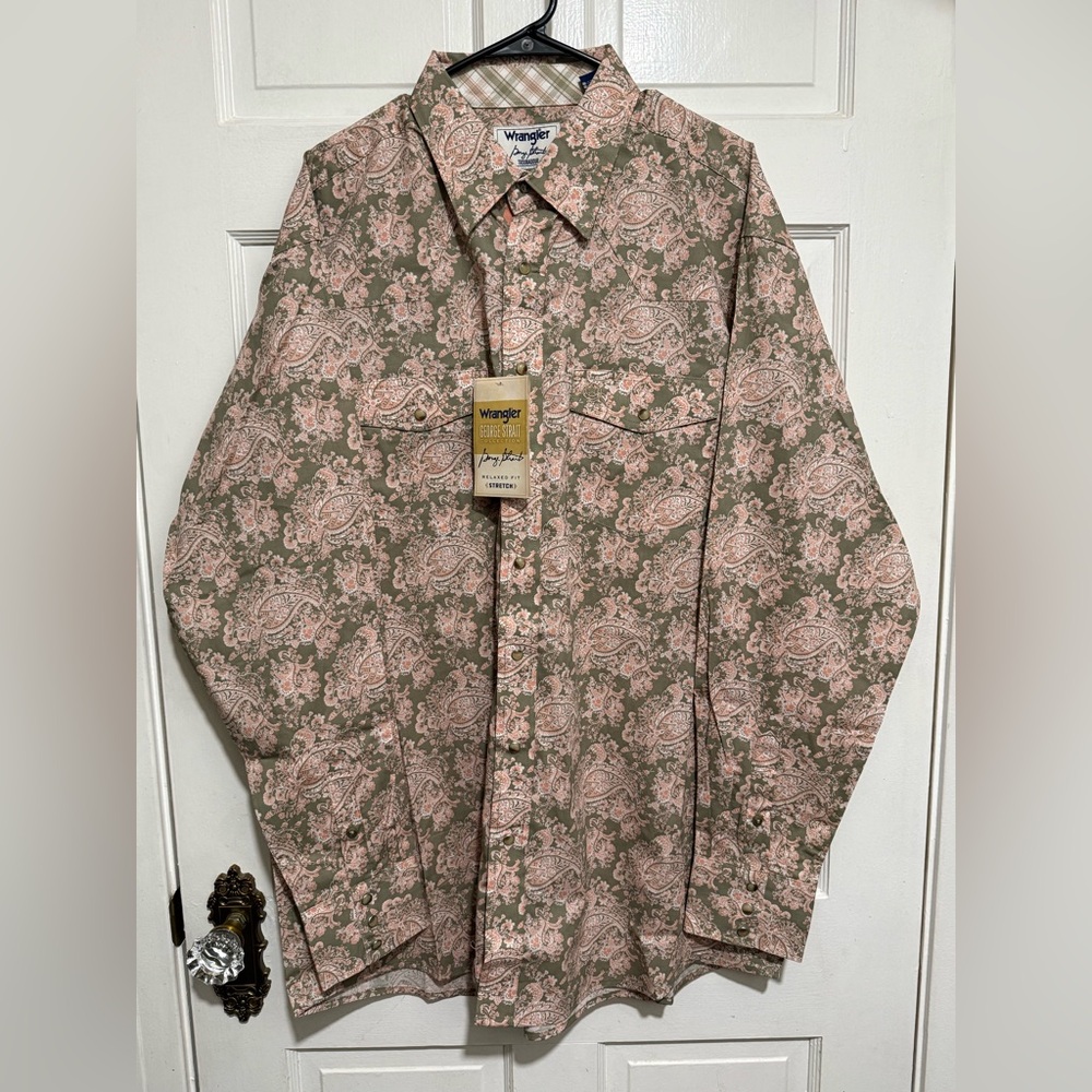 New Mens Wrangler XLT Floral Long Sleeve Snap George Strait Troubadour Relaxed